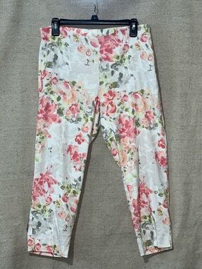 J. Jill Linen Floral Capri Pants Cottagecore Crop Taperedl Leg Pull On women S
